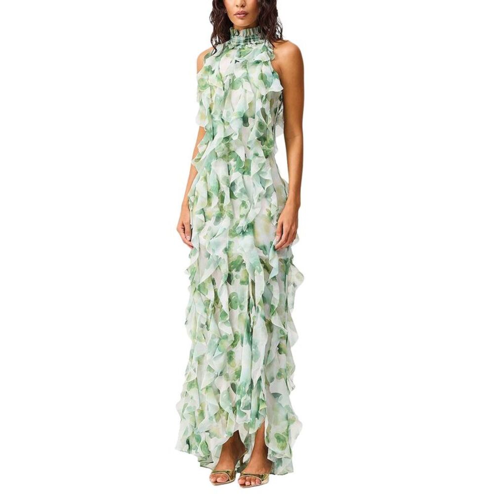 Elliatt Womens Solene Halter Gown Small Green Floral - NWT $378